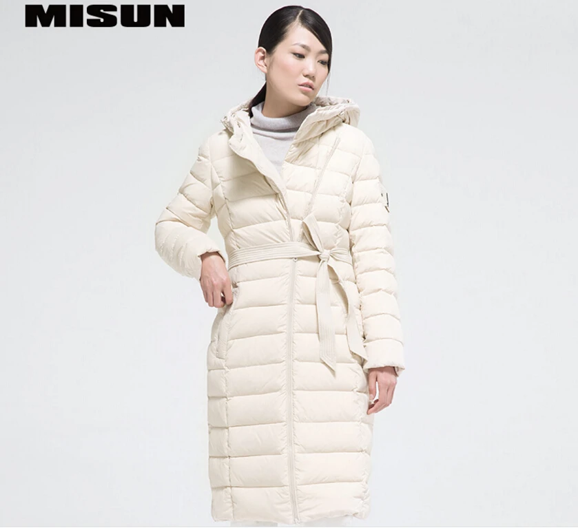 MISUN Girls WInter Jacket 2018 Oblique Plackets Long-Sleeve Sashes Hooded Slim Solid Medium-Long Coat Zippers Pockets MSD-G519C | Женская