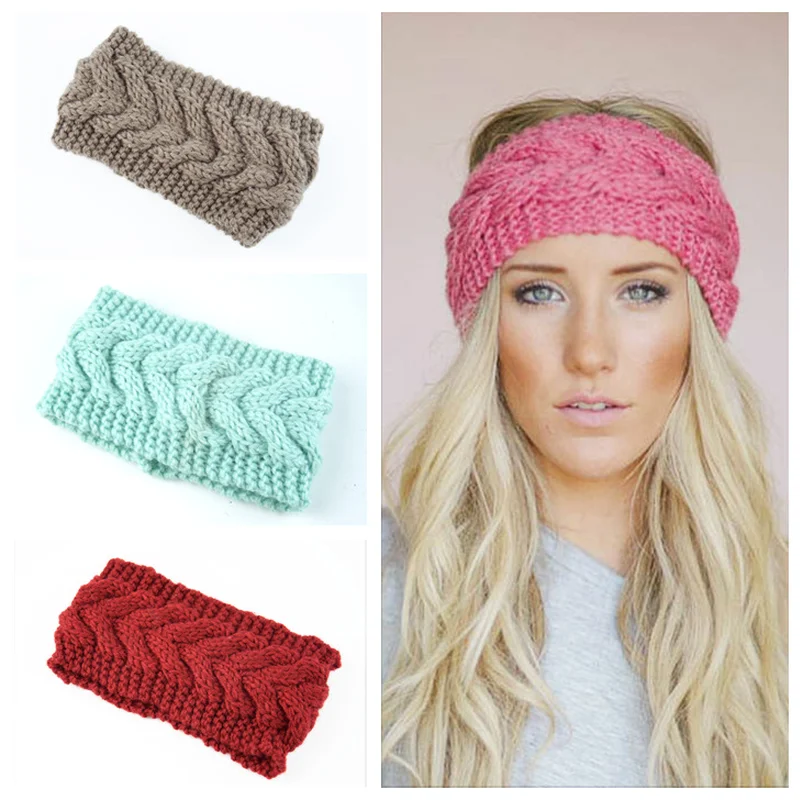 

Knitted Crochet Twist Headwear Headband Turban Winter Ear Warmer Headwrap Elastic Hair Band for Women's Wide Hair Accessories