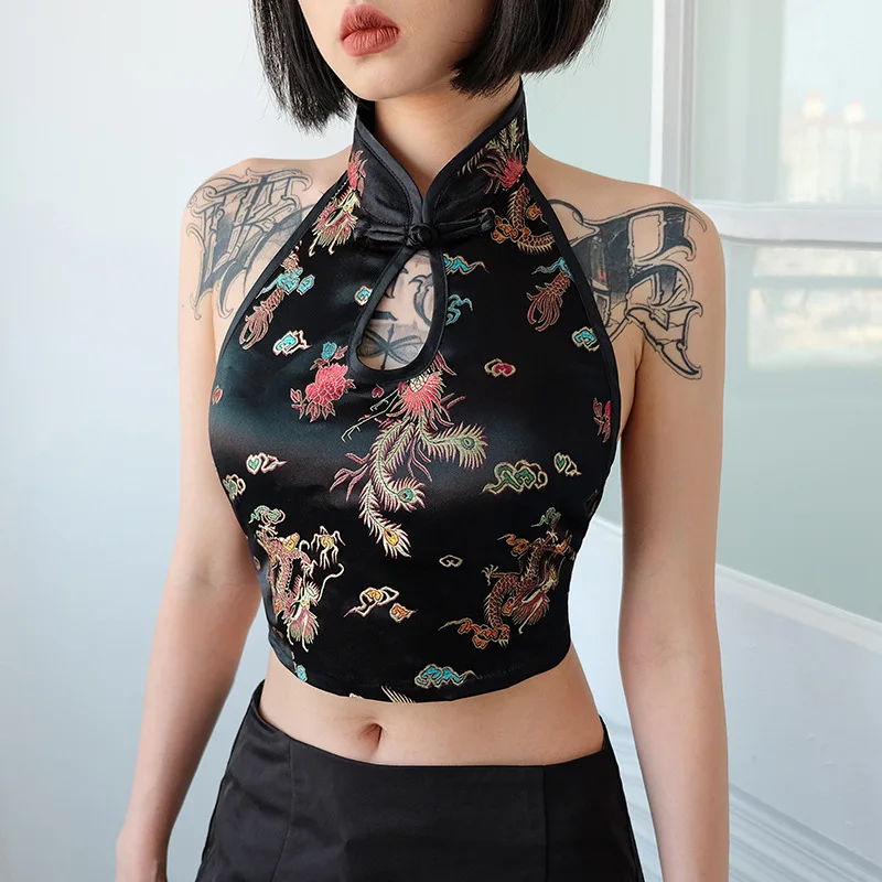 ЛИВА девушка китайский Стиль Qipao Вышивка черный бюстгальтер без косточек