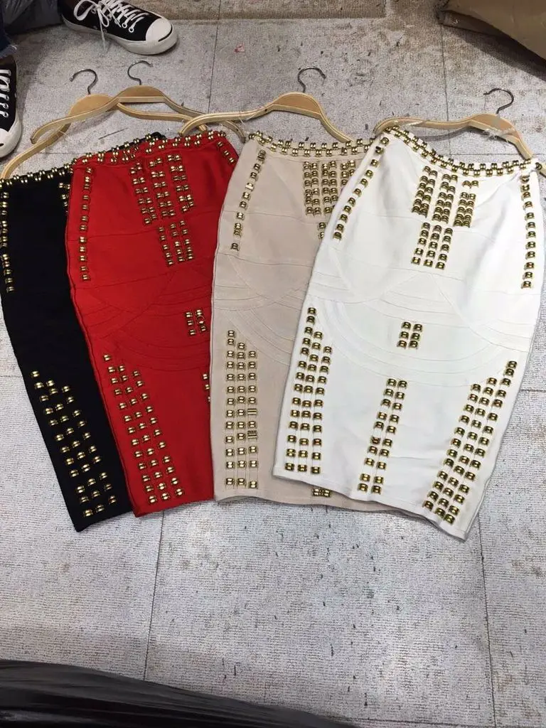 

Top Quality White Black Beading Sexy Fashion Rayon Bandage Skirt Cocktail Party Bodycon Skirt
