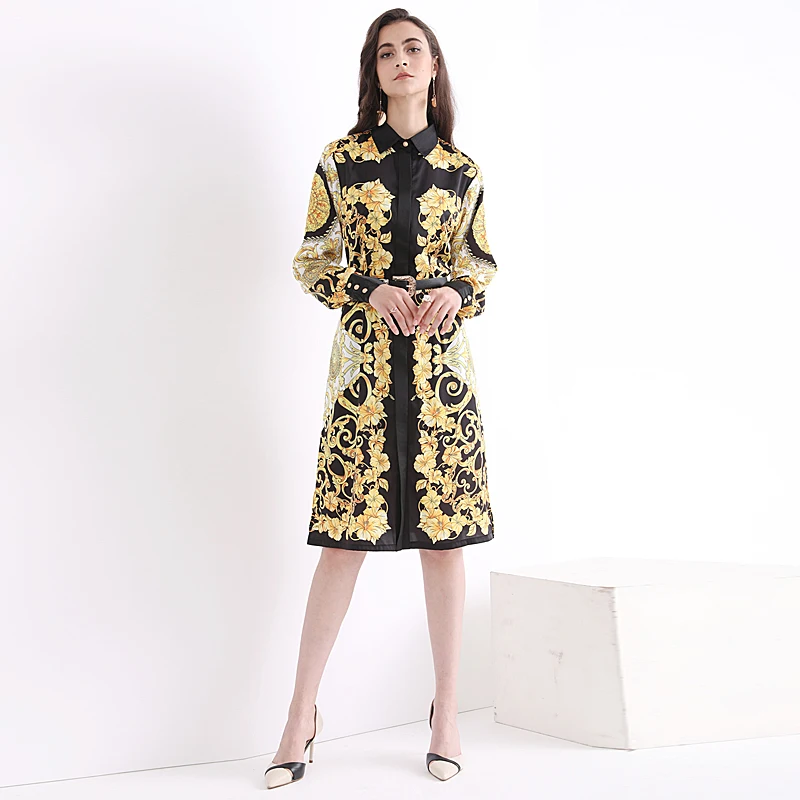 

Milan Runway Designer High Quality 2020 Autumn New Women'S Fashion Party Boho Beach Vintage Elegant Chic Print Long Sleeve Dress