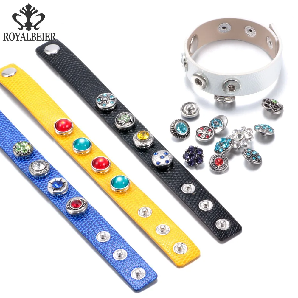 

Royalbeier Newest 20pcs/lot Mixed Rhinestone Snap Buttons Metal Decorative Buttons fit 12mm DIY Snap Bracelet Jewelry Making
