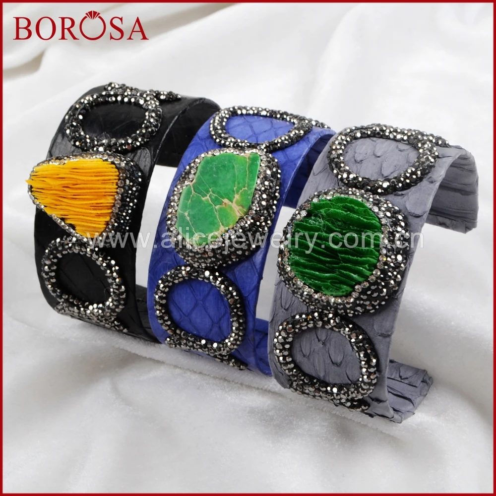 

BOROSA Drusy Coral Snake Skin Bangles Cuff Crystal Rhinestone Pave Zircon, Wholesale Druzy Bangles Bracelet for Women JAB667