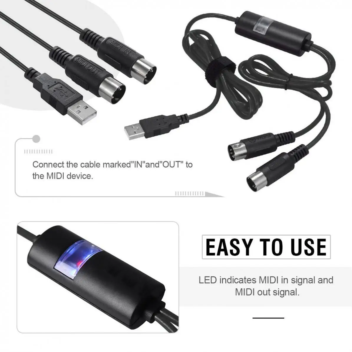 2 метра USB в MIDI кабель электрический пианино барабан гитара музыкальный интерфейс