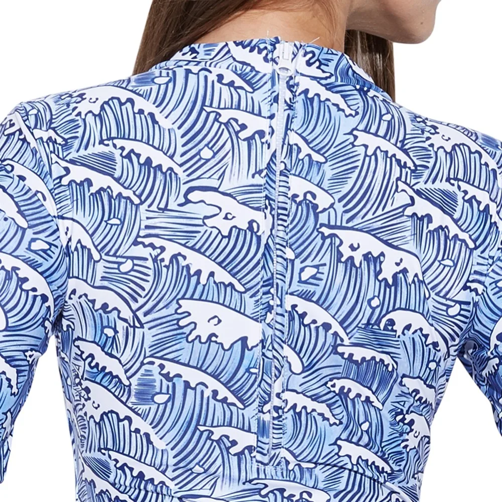 

2019 Women Printed Long Sleeve UV Protection Rash Guard Surf Board Swimwear Casual Slim Beachwear Swimming Bikini Bathing Suit