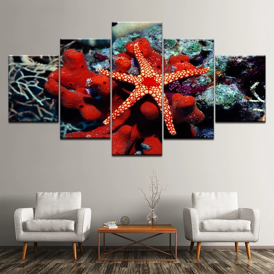 Подводных существ красный кораллы морские звезды Wall Art Печать на холсте картина 5
