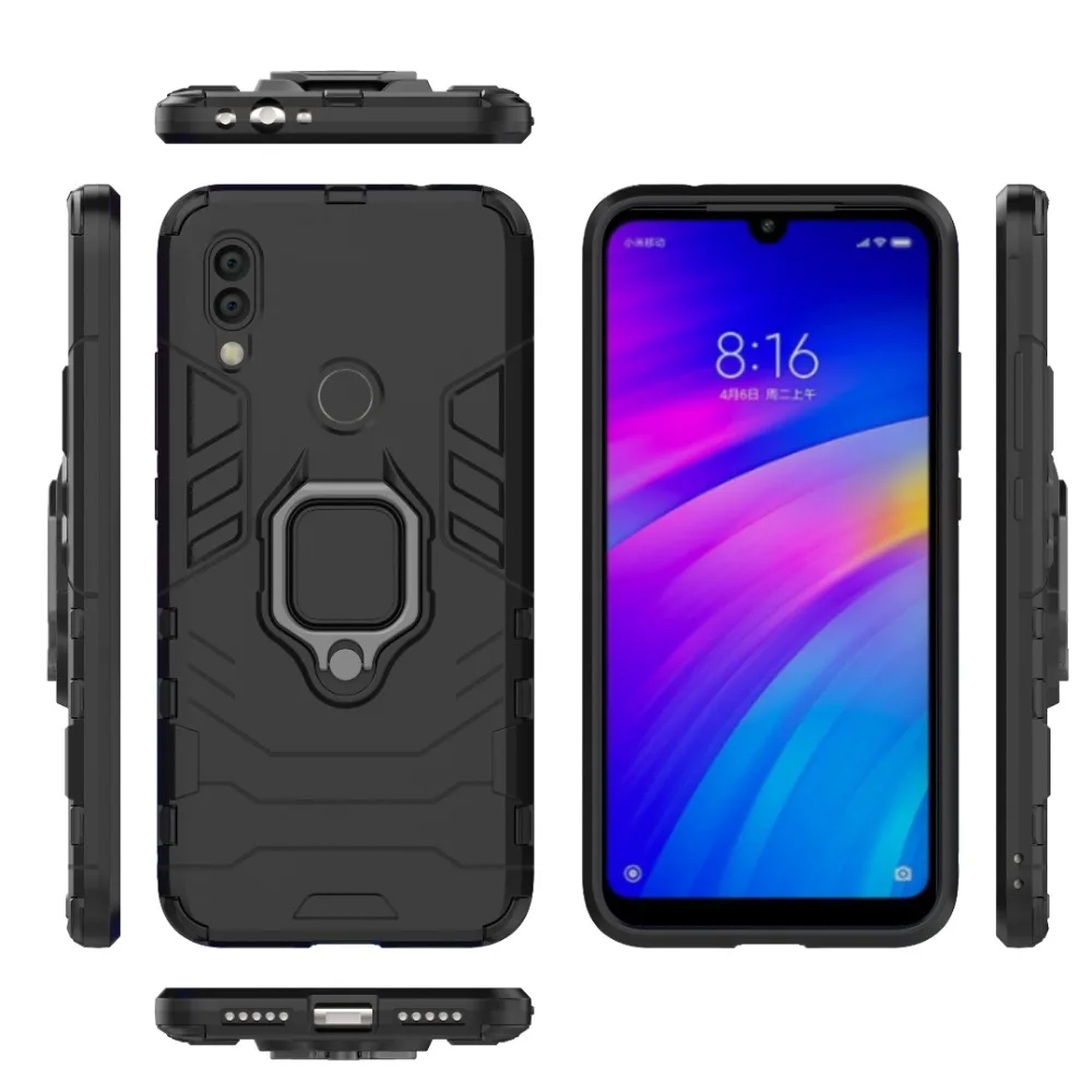 Ударопрочный сверхпрочный робот Черная пантера Kickstand чехол для Xiaomi Redmi 7 Съемная