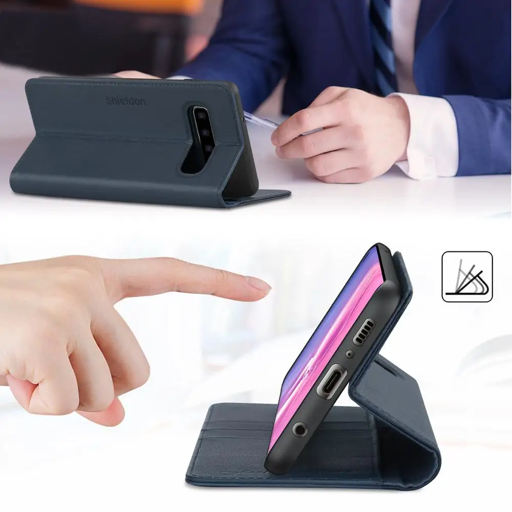 Чехол-Кошелек SHIELDON для Galaxy S10, функция подставки из натуральной кожи, слоты для кредитных карт, магнитная застежка, флип-чехол-книжка