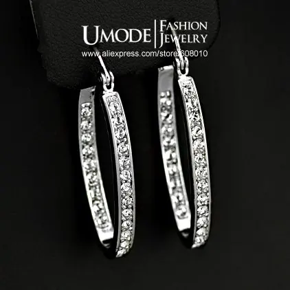 UMODE Позолоченные серьги гвоздики овальной формы с австрийскими кристаллами Stellux