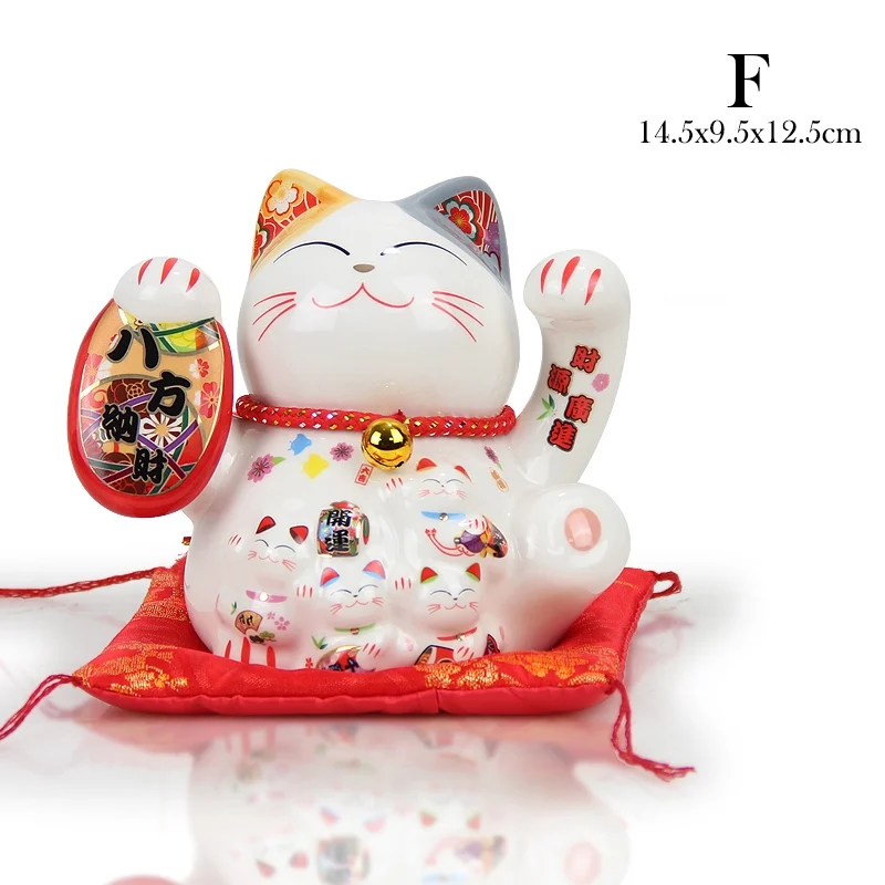 F 5 дюймов керамика Maneki Neko орнамент Lucky Cat Копилка японская Фортуна кошка фэн шуй статуэтка свадебный подарок - Цвет: F