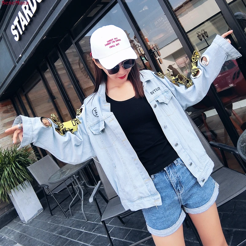 SexeMara/Новинка свободная джинсовая куртка с надписью и вышивкой|denim jacket|denim jacket