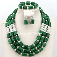 Latest Design Silver Plated Indian Wedding African Bridal Jewelry Set Women Green Coral Beads Necklace Set Free Shipping ABY808
