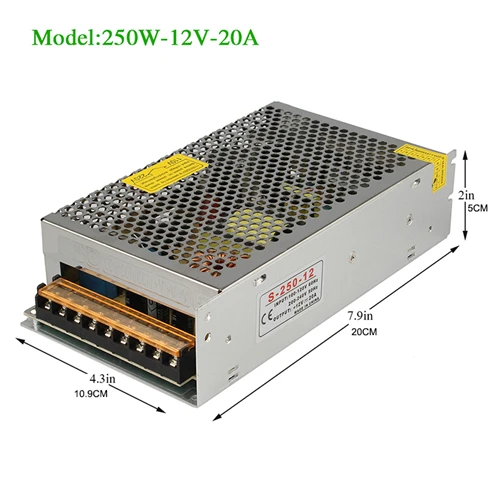 20A 250W Источник питания DC 12 В 2A 3A 5A 8A 13A 17A 20A 33A трансформатор освещения AC 110 В 220 В светодиодный драйвер переключатель адаптер питания для светодиодной ленты - Цвет: 20A 250W