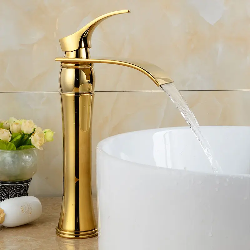 Смесители для раковины водопад золотое покрытие твердая латунь серебряный