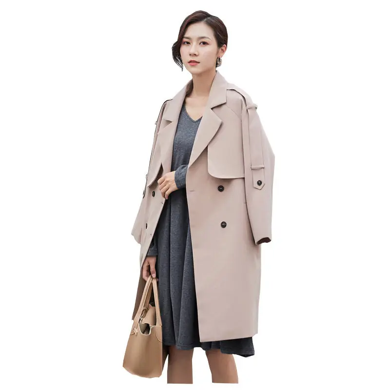2020 Autumn New Loose Suit Windbreaker Fashion Double-breasted Simple Solid Spring Long Long-sleeved Jacket Plus Size Coat f873 | Женская