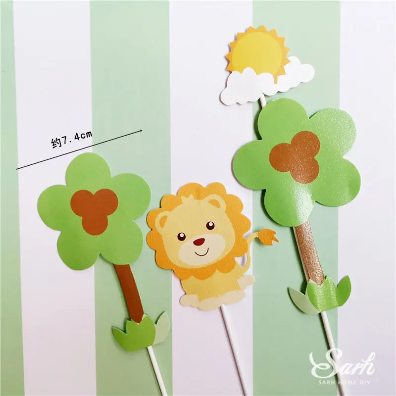 Jungle lion set Ins войлочные яблони Торт Топперы динозавр кукла Лев украшение с днем рождения товары для детской вечеринки выпечки сладкий подарок - Цвет: Jungle lion set