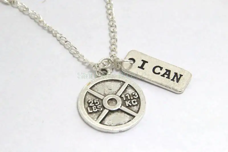 

12pcs/lot 25lb Weight Plate I CAN charm Necklace Gym Crossfit Jewelry C1043
