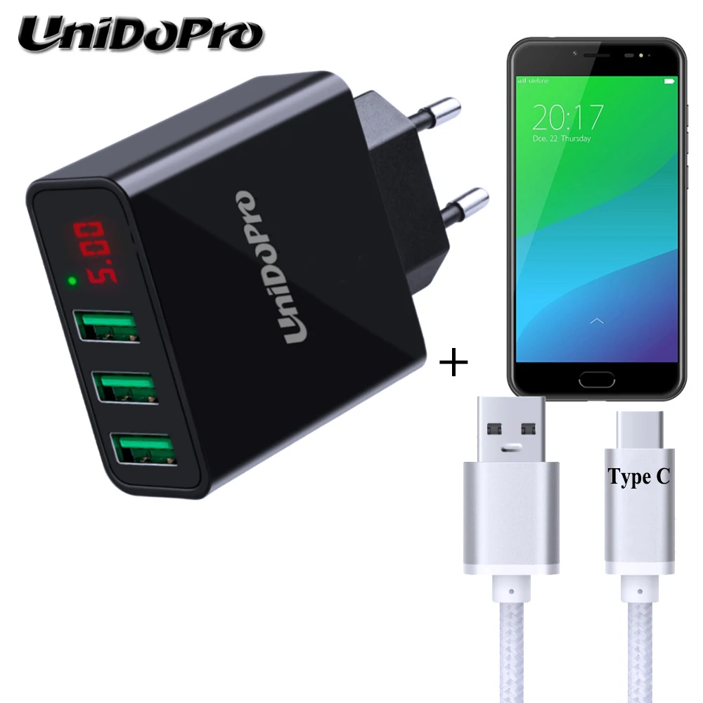 Сетевое зарядное устройство Unidopro с 3 USB-портами и кабелем Type C для Chuwi Hi10 Pro Ulefone T1