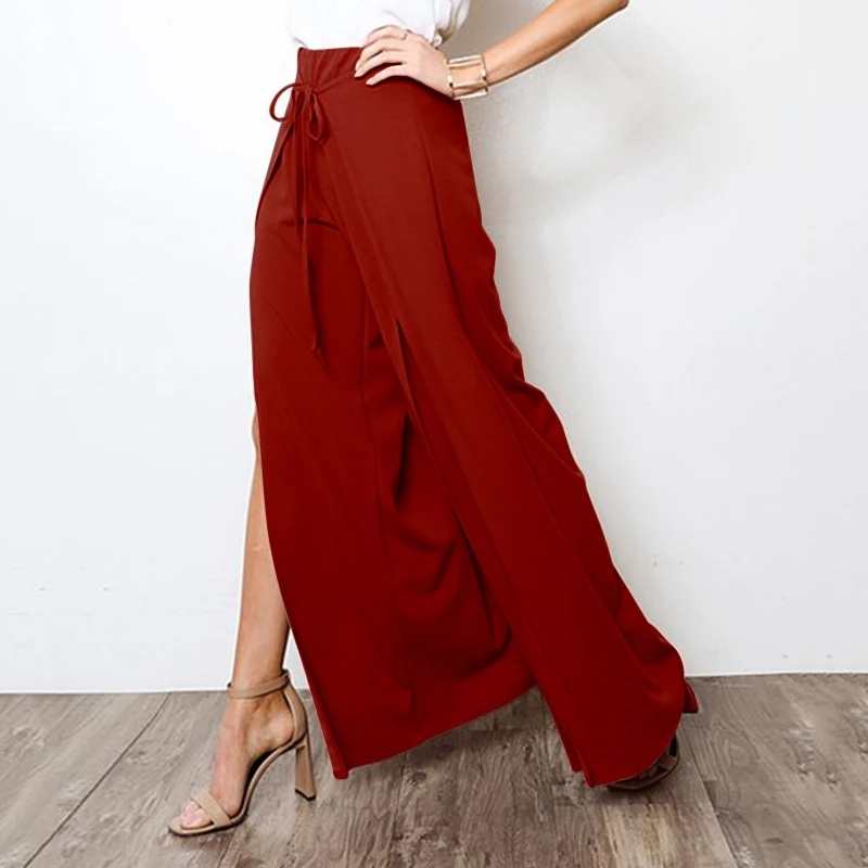 Womens Bottoms Ladies Office Summer Fashion Trousers Ankle Length Harem Party Plus Size Tie Up Slit.Flat Front | Женская одежда