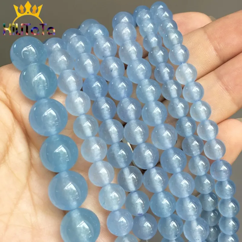 AAA Natural Blue Chalcedony Jades Stone Beads Loose Spacer B