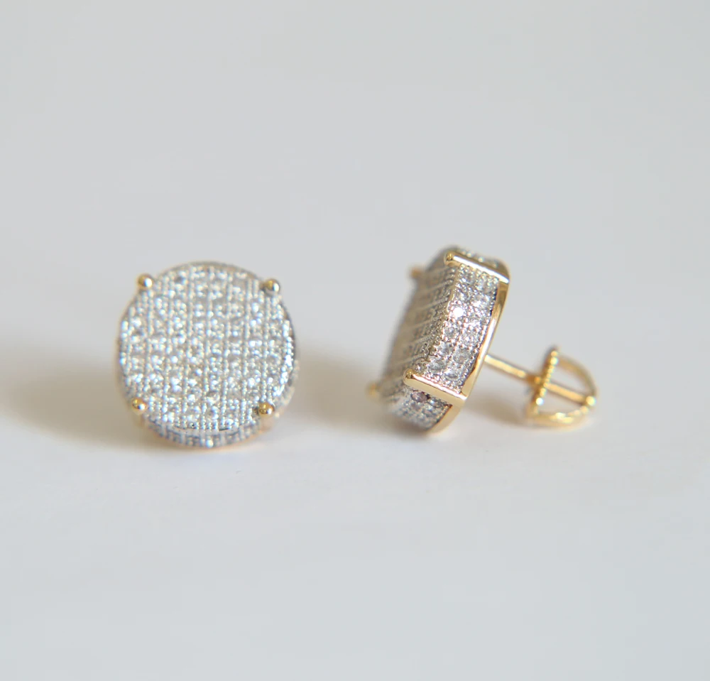 Серьги серебряные с микрозакрепкой круглые украшения для ушей 14 мм фианитом