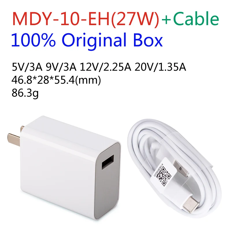 Charger and Cable MDY-10-EH Xiaomi Mi9 зарядное устройство оригинальное 27 Вт QC4.0 высокоскоростное зарядное устройство адаптер ЕС для Xiaomi Mi9 Mi9se Redmi K20 Pro - Тип штекера: Charger and Cable