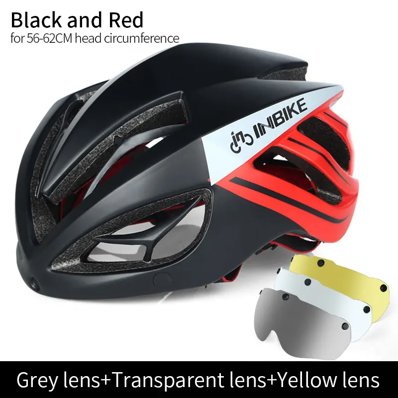 Black Red 3 Lenses INBIKE шлем для велоспорта, ультралегкий шлем, цельный, дышащий, для езды на горной дороге, для велосипеда, MTB, шлем, безопасный для мужчин и женщин - Цвет: Black Red 3 Lenses