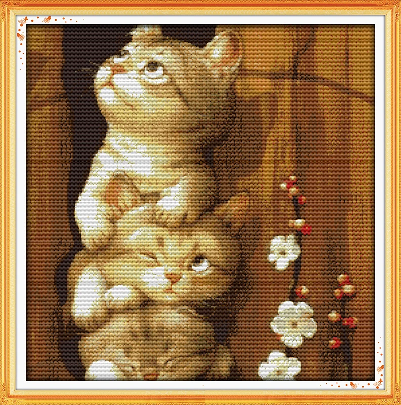 

Naughty cat Funny gifts Home Decor Cross Stitch Kits Printed Canvas DMC Counted Cross-stitch set Chinese Embroidery Needlework