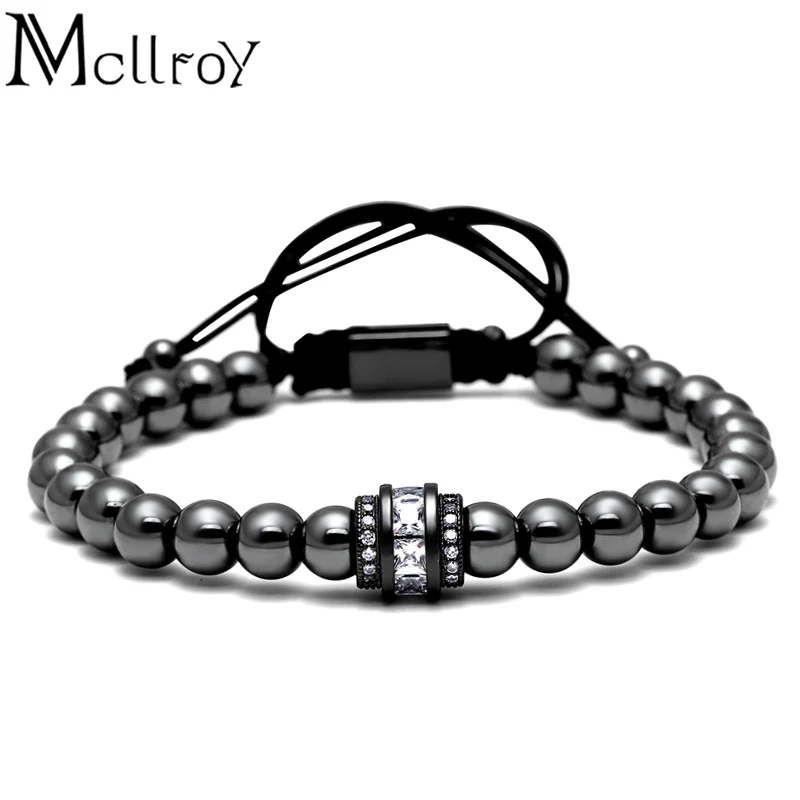 Mcllroy 7 мм прямоугольная бусина CZ Pave для мужчин и девочек браслеты браслет веревка