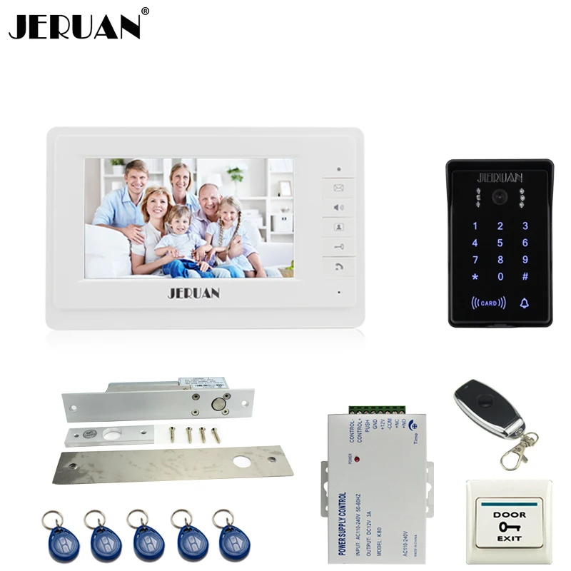 JERUAN 7 дюймов ЖК-дисплей видео домофон комплект Новые rfid-водонепроницаемый Touch