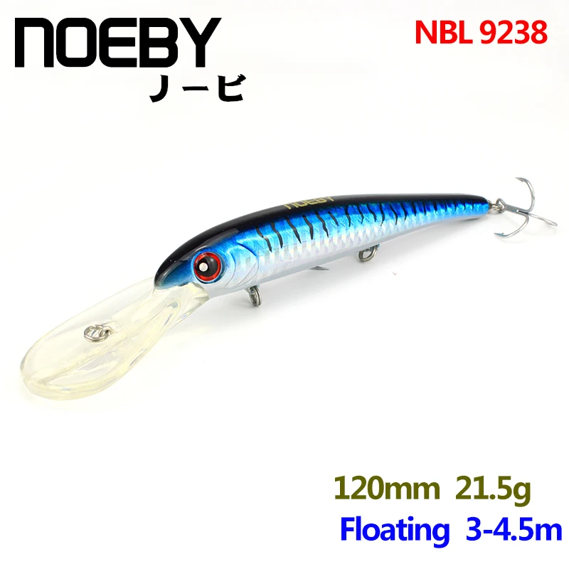 

NOEBY 1Pcs Fishing Lure 120mm/21.5g 3-4.5m Floating SuperMinnow Lures Fishing Bait VMC Treble Hooks Colorful 3D Eyes NBL9238
