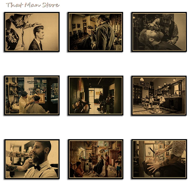 

Hairdresser Hair Styling Vintage Posters Kraft Paper Barber Shop Hairstyle Studio Painting Wall Decoration 42*30cm