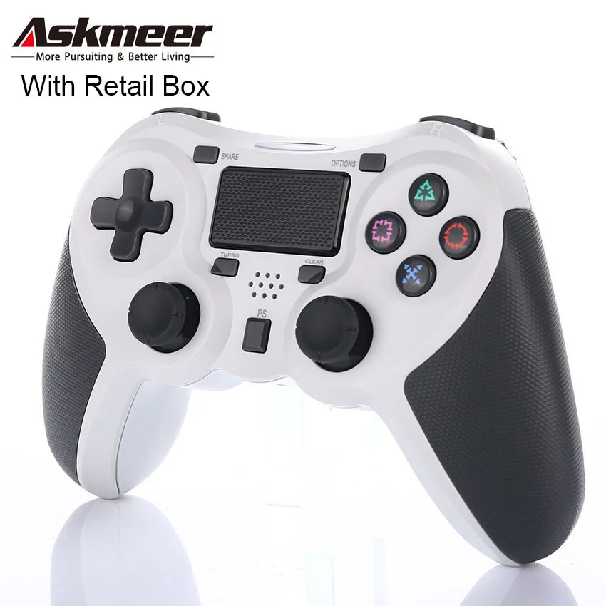 White with RetailBox ASKMEER PS4 контроллер Беспроводной Bluetooth Dualshock 4 геймпад для PS4/PS3 консоли джойстик с 3,5 мм разъем для наушников - Цвет: White with RetailBox