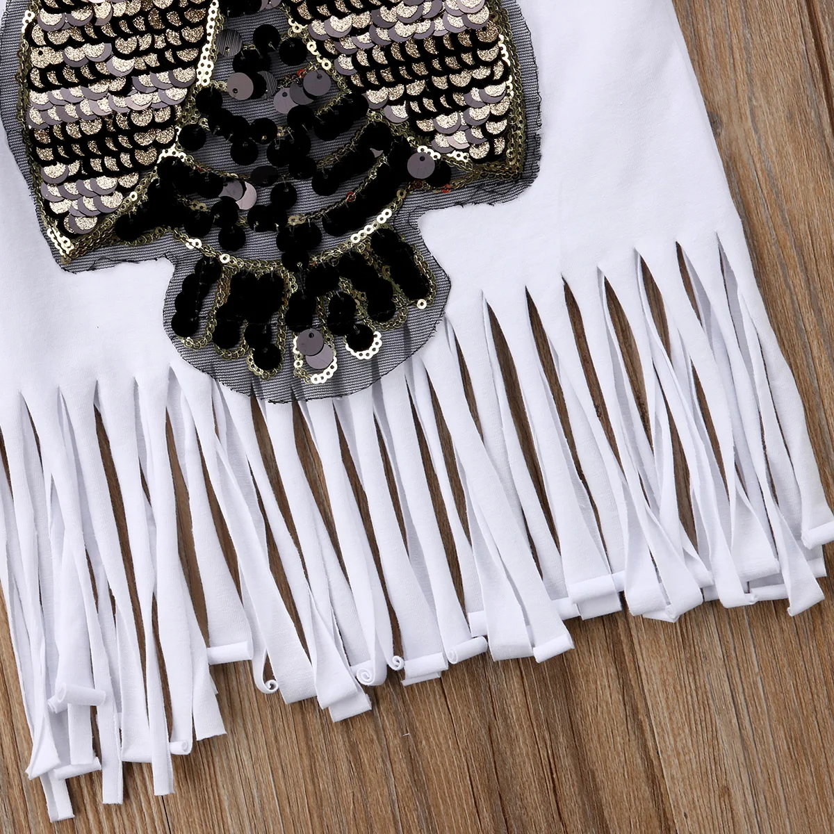 Повседневная футболка с блестками и бахромой для маленьких девочек летняя