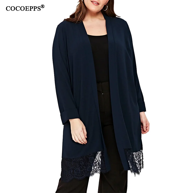 Женская Осенняя длинная куртка COCOEPPS 6XL Свободные повседневные куртки с кружевом