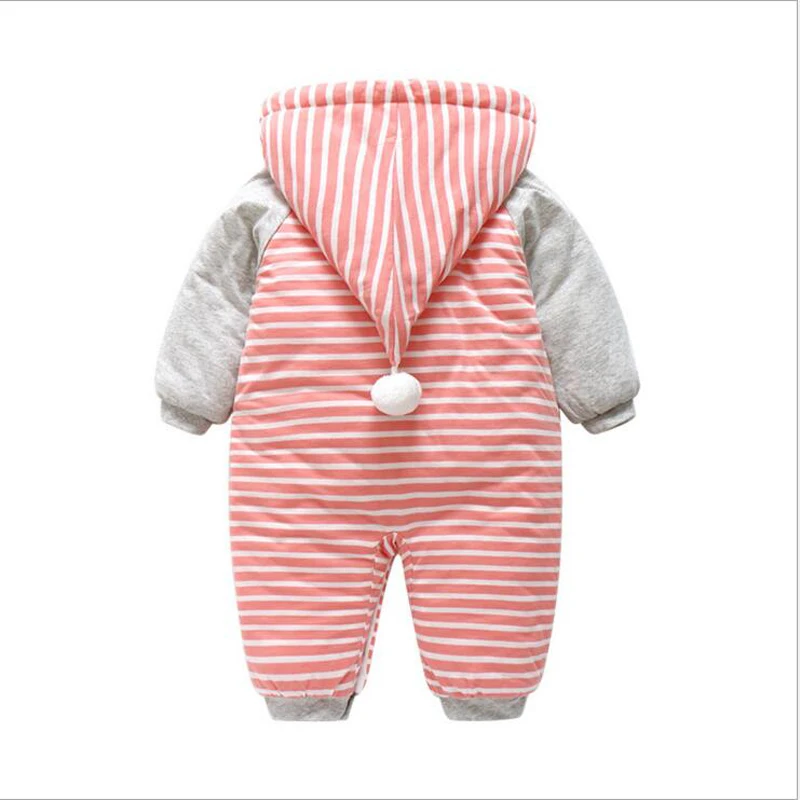 Новорожденных зимняя одежда для маленьких девочек длинные рукава с в полоску