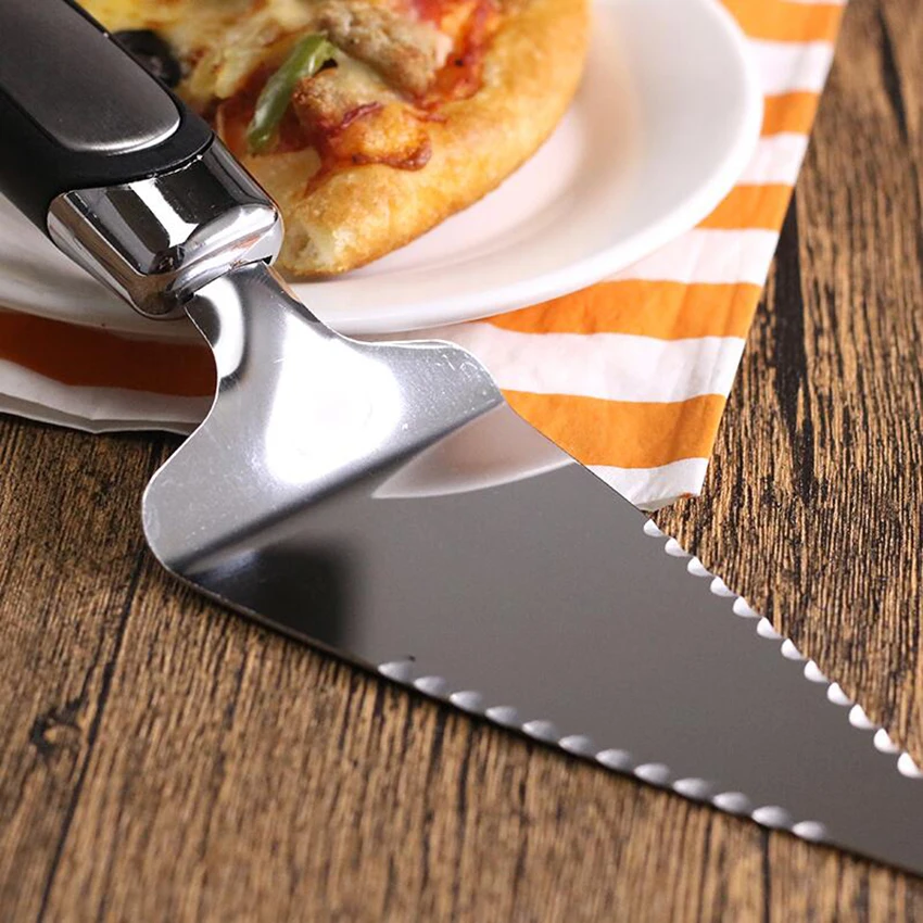 Деревянная рукоятка Нержавеющая сталь лопатка для торта и пиццы зубчатая кромка