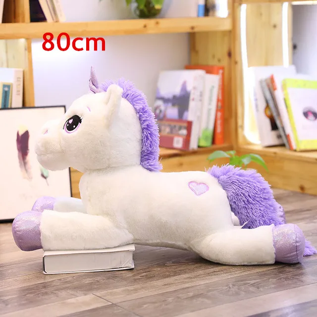 80cm white heart 40-110 см чучело Детские Куклы Kawaii мультяшный Радужный Единорог плюшевые игрушки для детей подарок на день рождения - Цвет: 80cm white heart