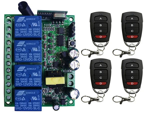 AC110V 220V 230V 10A реле 4CH 4 CH Беспроводной RF пульт дистанционного управления светильник 10A релейный выход Модуль радиоприемника+ передатчик