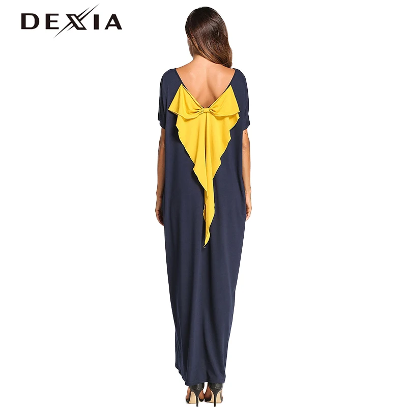 Dexia Summer Bow Robe Dress Patchwork Casual Female Short Sleeve One Shoulder Sexy Dresses Women Vadim 7078 | Женская одежда