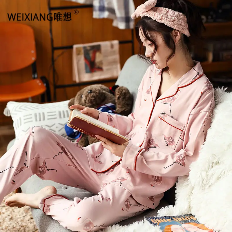 WEIXIANG женщин зима Pajama набор мягкой печати pijama Главная пижамы женщина хлопок плюс