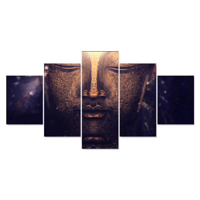 QK ART 5 Piece Canvas Wall Art Buddha Portrait Pictures For Living Painting Home Decor Framed | Дом и сад