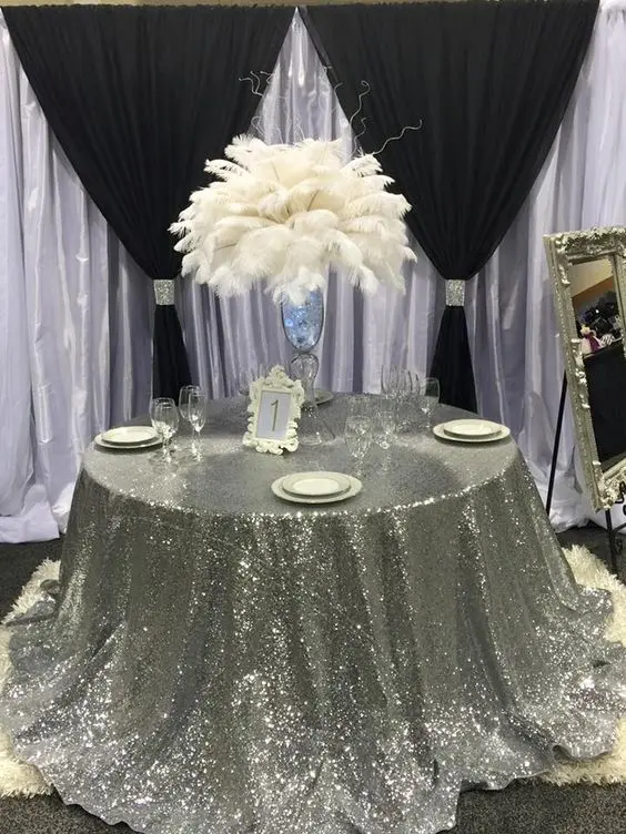 Скатерть Серебристая круглая с блестками 120 дюйма 10 шт.|gold table cloth|table clothtable cloths for