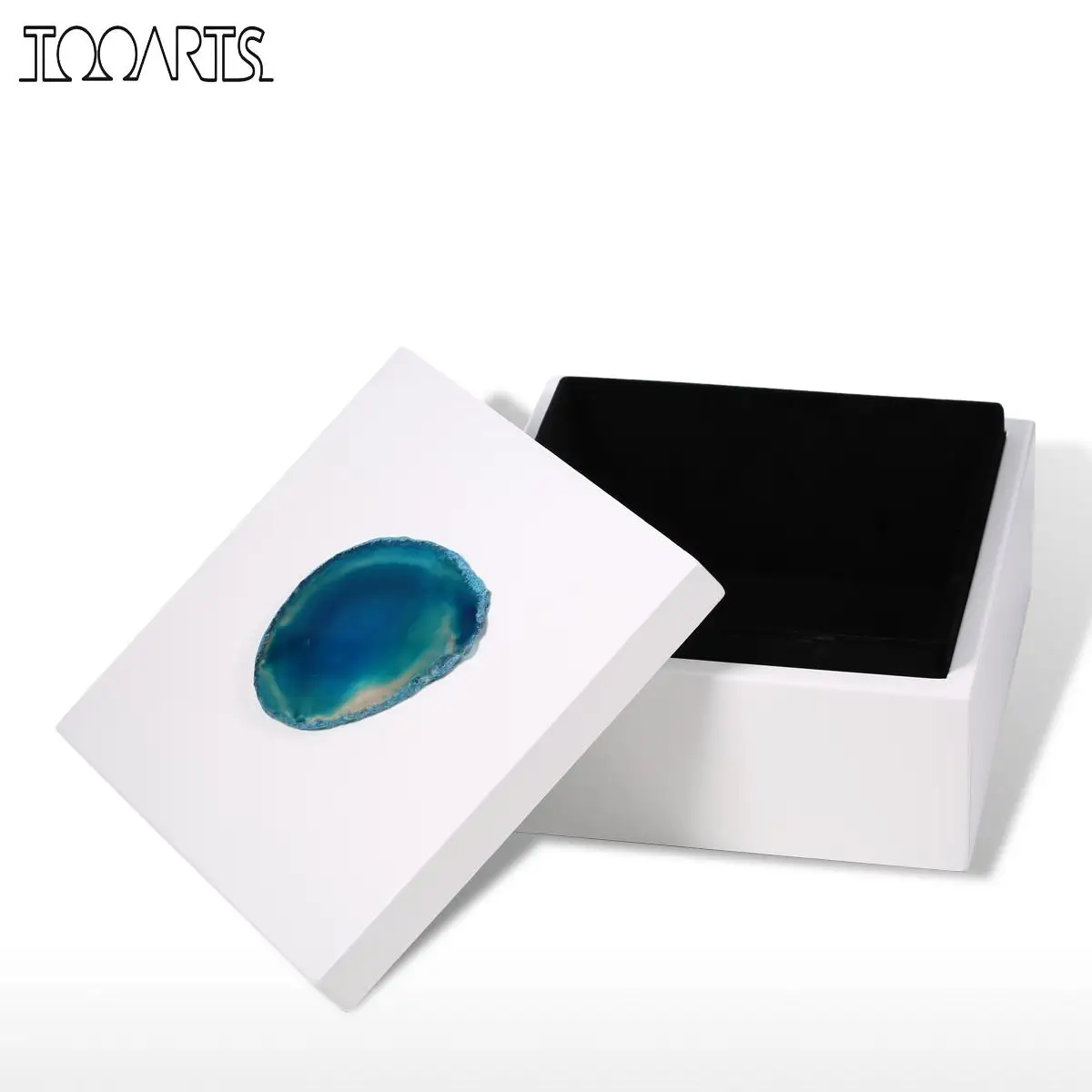 Tooarts прямоугольные украшения Box (синий агат) деревянное украшение кольцо ожерелье
