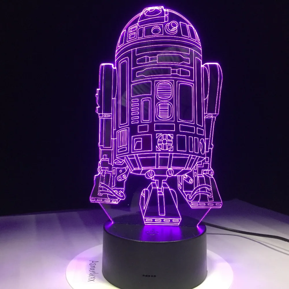 3D ночной Светильник Звездные войны Droid игрушка R2D2 светодиодный оптический