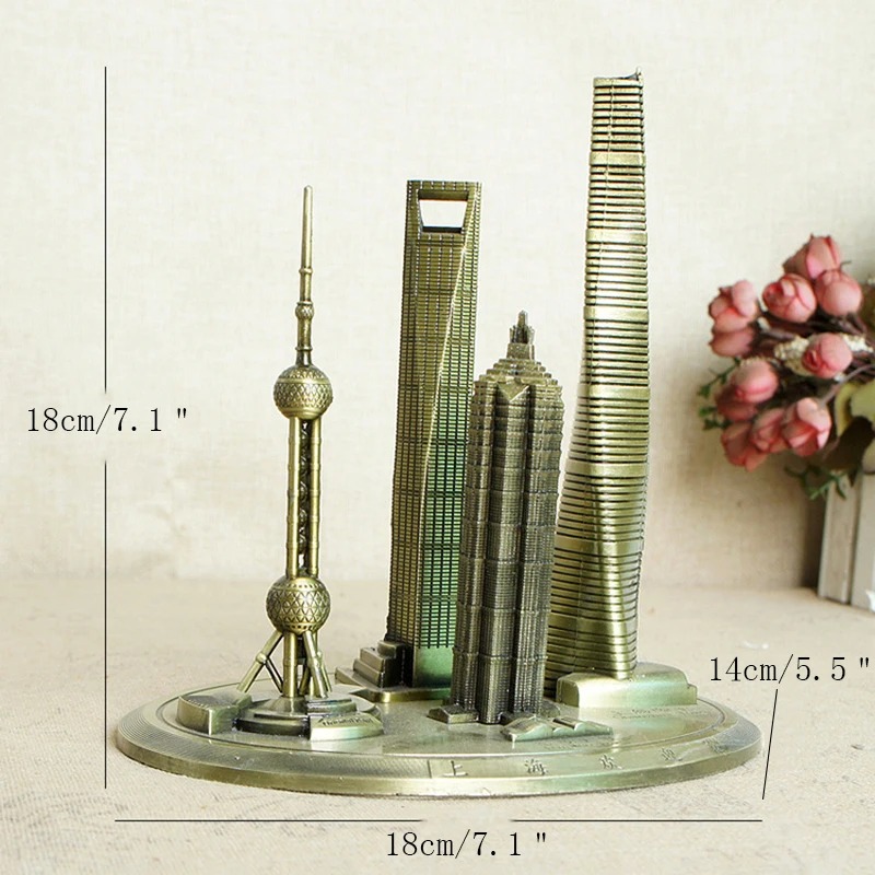 

Creative Famous Shanghai Buildings Figurines Metal Crafts Oriental Pearl Model Home Office Desktop Decor Tourism Souvenir Gifts