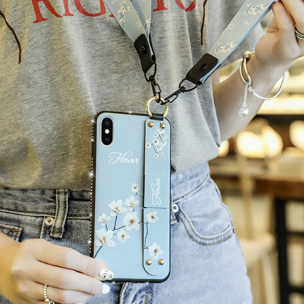 Чехол для телефона iPhone XS Max чехол X силиконовый цветочный ремешок на запястье
