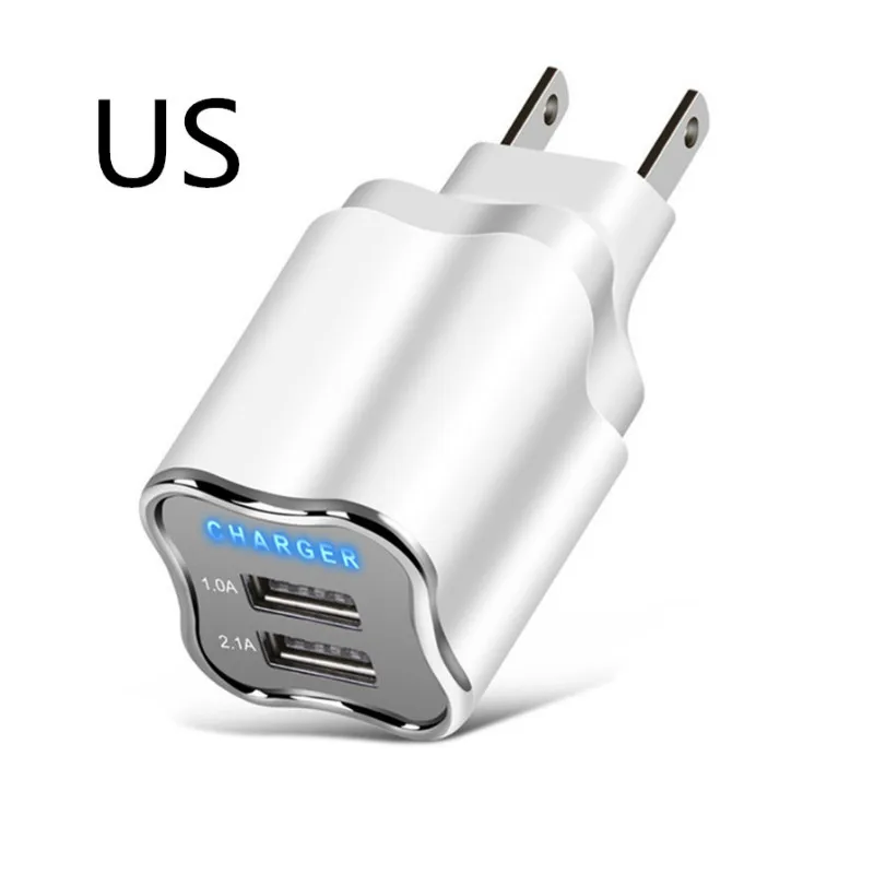 US Двойной USB зарядное устройство для телефона зарядное устройство ЕС США штекер светодиодный светильник 5 в 2.1A быстрое зарядное устройство адаптер для iPhone samsung Xiaomi зарядное устройство для мобильного телефона - Цвет: US