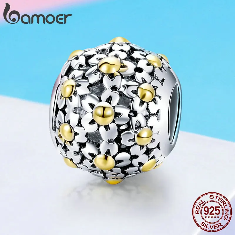 BAMOER из натуральной 925 пробы серебряная желтая Маргаритка цветок шарма бисер
