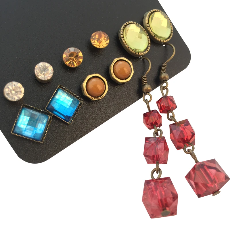 6 пар женские серьги-гвоздики с кристаллами | Украшения и аксессуары